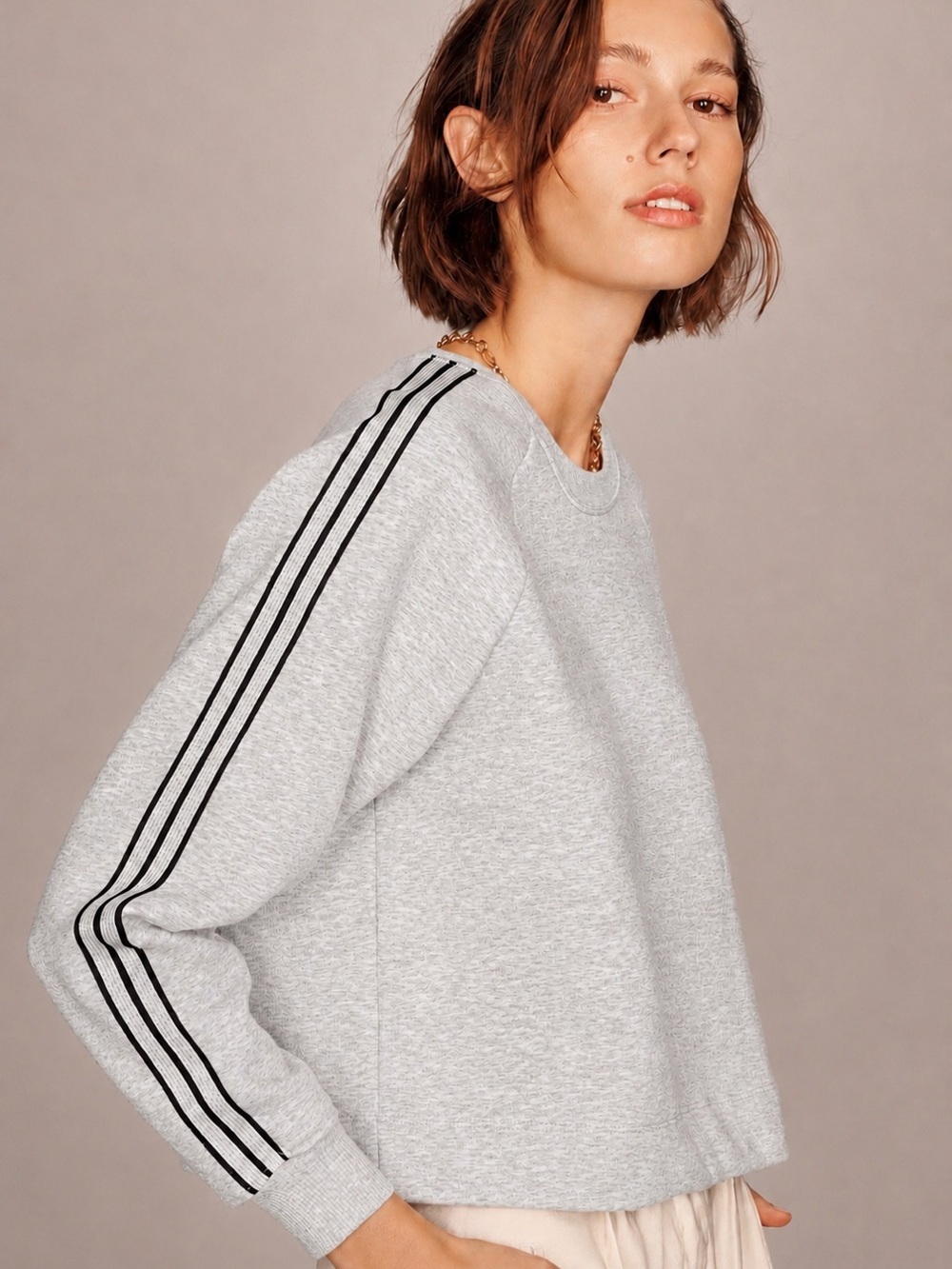 Maeve Anthropologie Gray Striped Sleeve Sweatshirt XXS